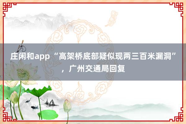 庄闲和app “高架桥底部疑似现两三百米漏洞”，广州交通局回复