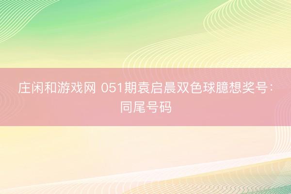 庄闲和游戏网 051期袁启晨双色球臆想奖号：同尾号码